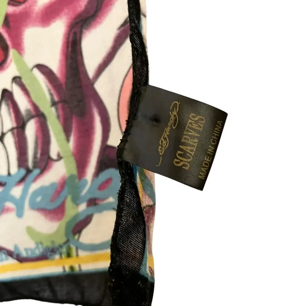 Ed Hardy x Christian Audigier Love Kills Slowly Long Scarf Y2K Skulls Hearts - Picture 4 of 8